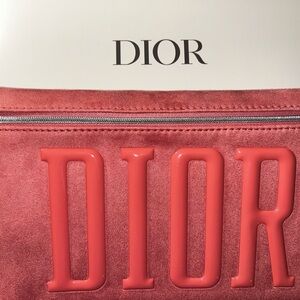 Dior Coral Pink Suede Logo Trousse Pouch